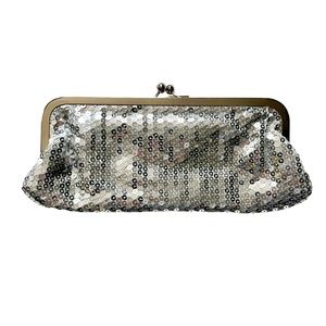 Anne Taylor LOFT Silver Sequin Clutch Purse with Snap Closure